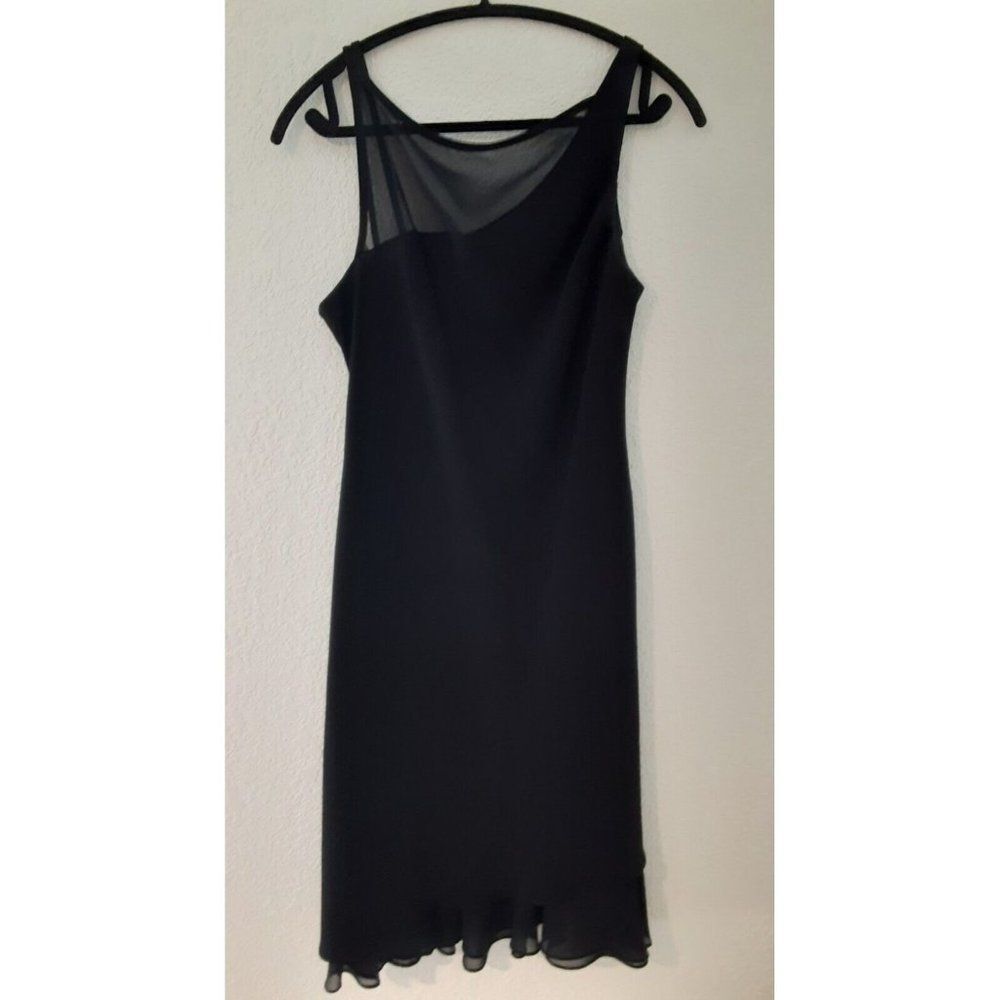 SL Fashions Lined Black Party Cocktail Dress Mesh See Through Strappy Top Sz 12